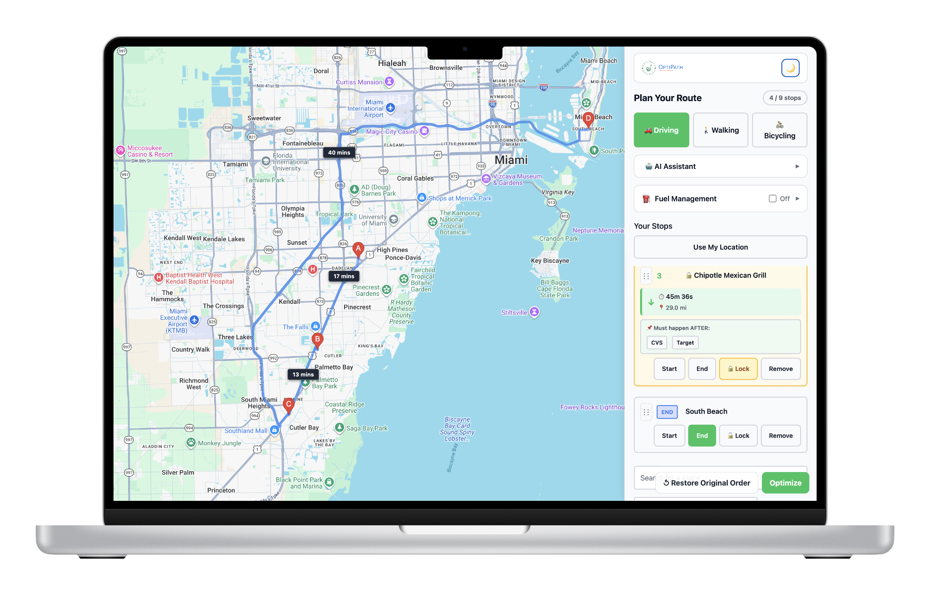 Optipath demo screens