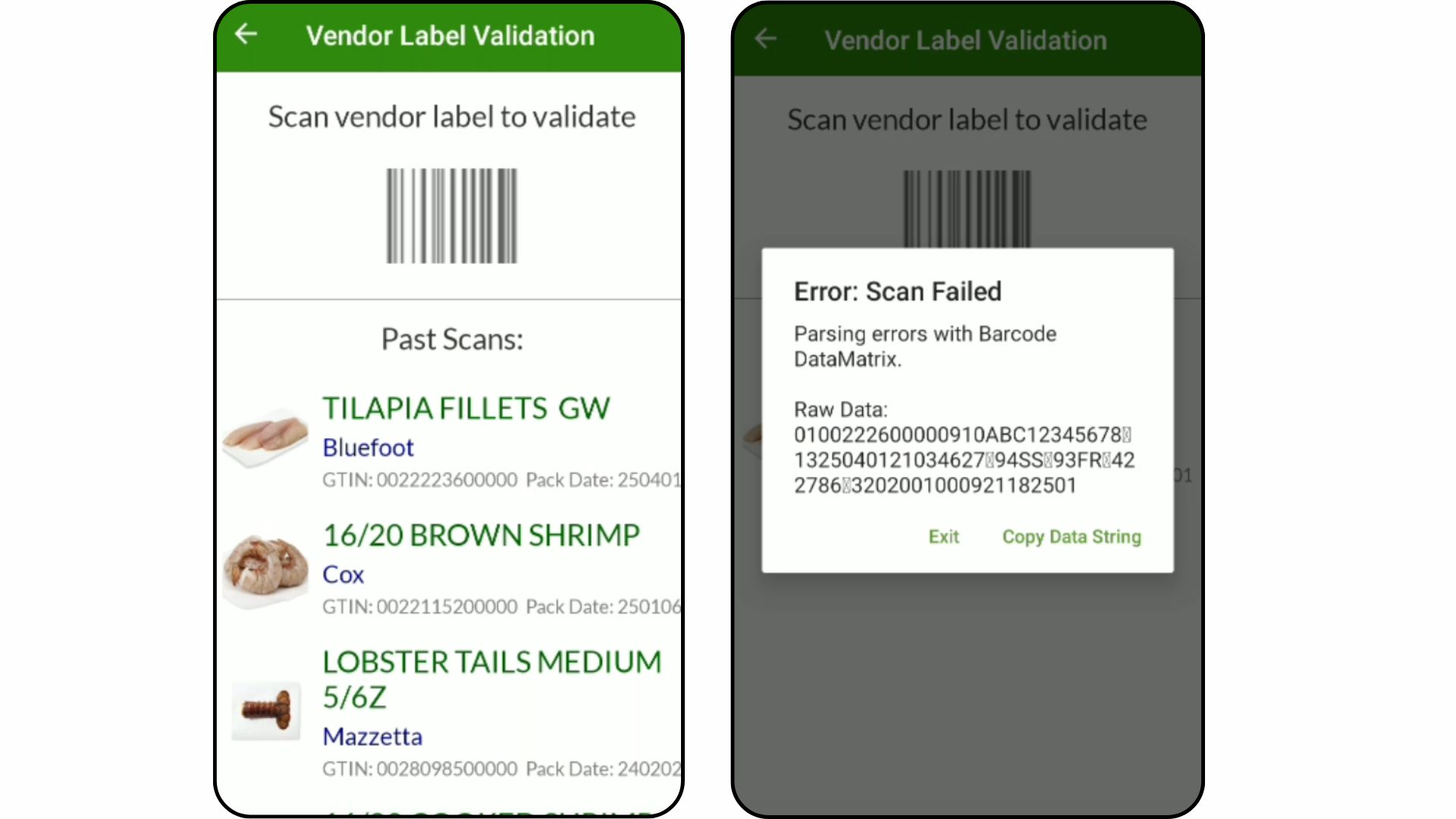 Scanner UI for GS1 barcode validation